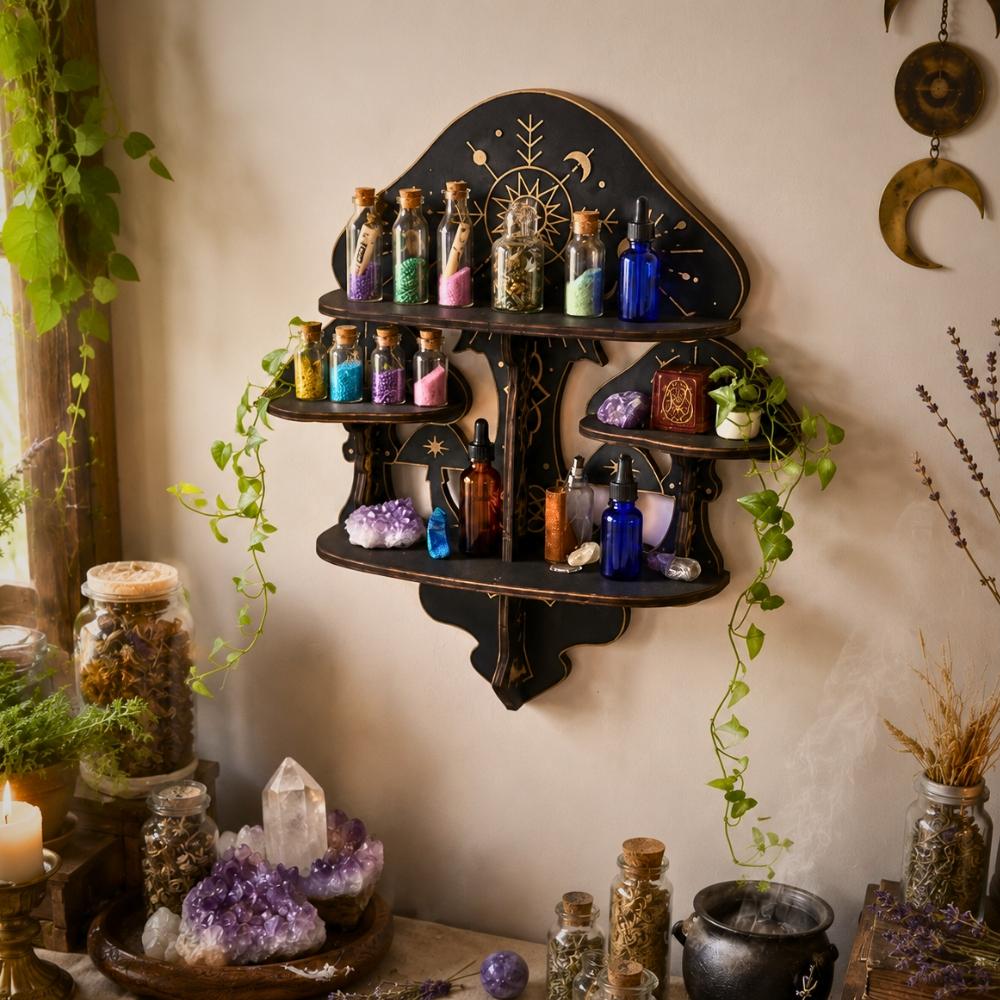 Mushroom Crystal Display Shelf – Gothic Witchy Wall Shelf for Stones & Trinkets-MoonChildWorld
