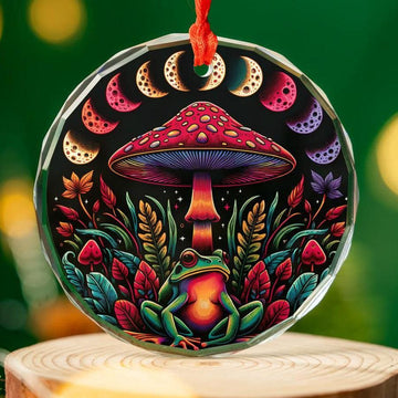Mushroom Moon phases Glass Ornament Mystical Christmas Tree Ornament-MoonChildWorld