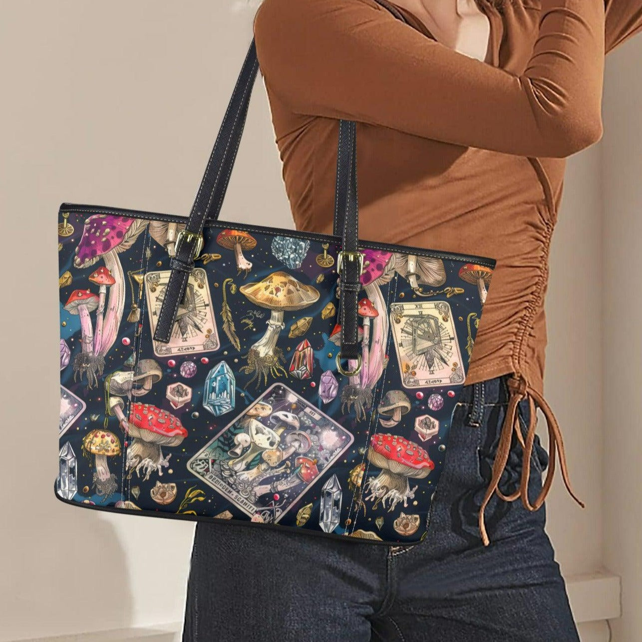 Mushroom Tarot Cards Witchy Tote Bag-MoonChildWorld