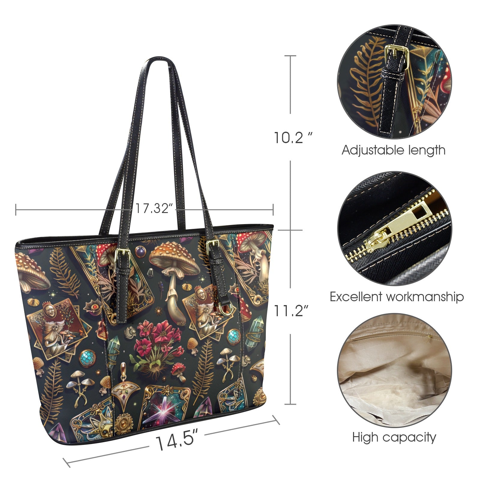 Mushroom Tarot Cards Witchy Tote Bag-MoonChildWorld