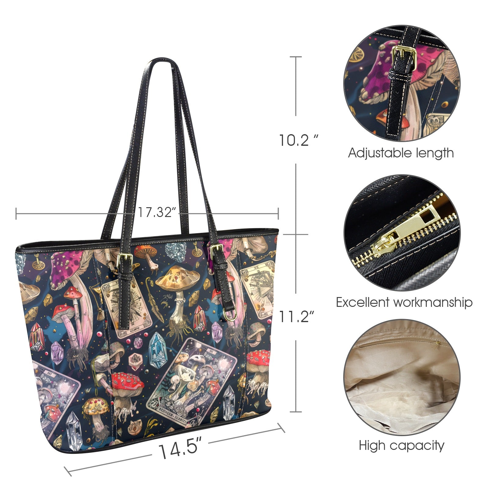 Mushroom Tarot Cards Witchy Tote Bag-MoonChildWorld