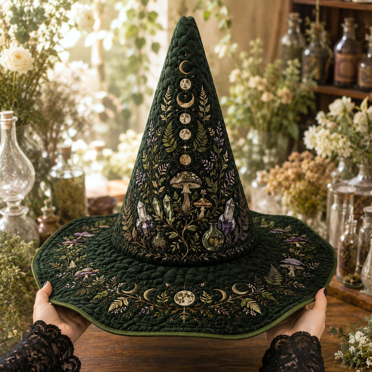 Mushroom Witch Hat – Hedge Witch Cottagecore Pagan Forest Hat – held in both hands