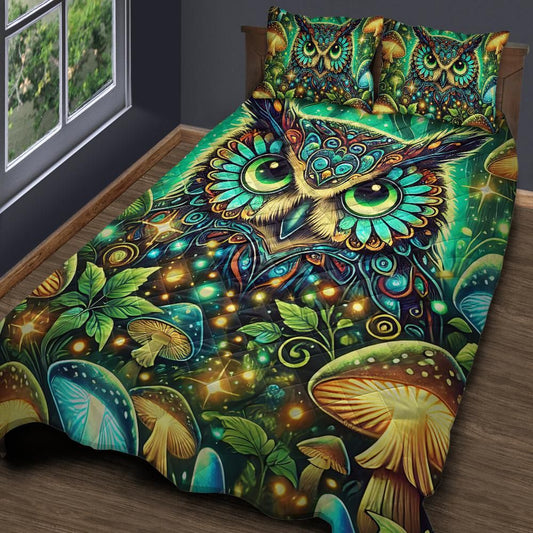Mushroom and Mystic Owl Quilt Bedding Set-MoonChildWorld