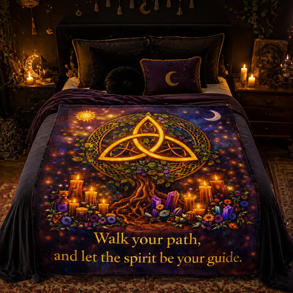 Mysterious Celtic knot Triquetra and Tree of Life Pagan Blanket Wiccan Home Decor_mockup_1.webp