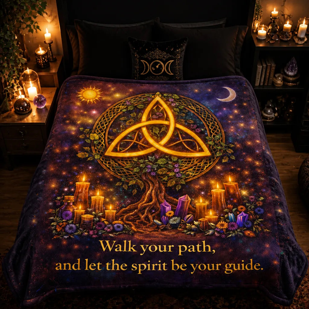Mysterious Celtic knot Triquetra and Tree of Life Pagan Blanket Wiccan Home Decor_mockup_2.webp
