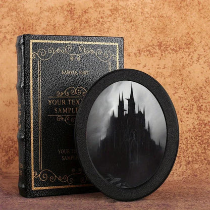 Mysterious Dark Castle Oval Photo Frame - Gothic Style, Black Circular Frame with Intricate Design-MoonChildWorld