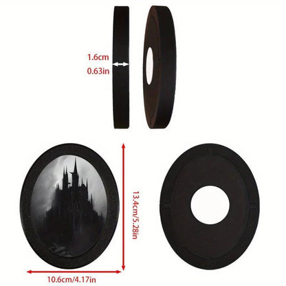 Mysterious Dark Castle Oval Photo Frame - Gothic Style, Black Circular Frame with Intricate Design-MoonChildWorld
