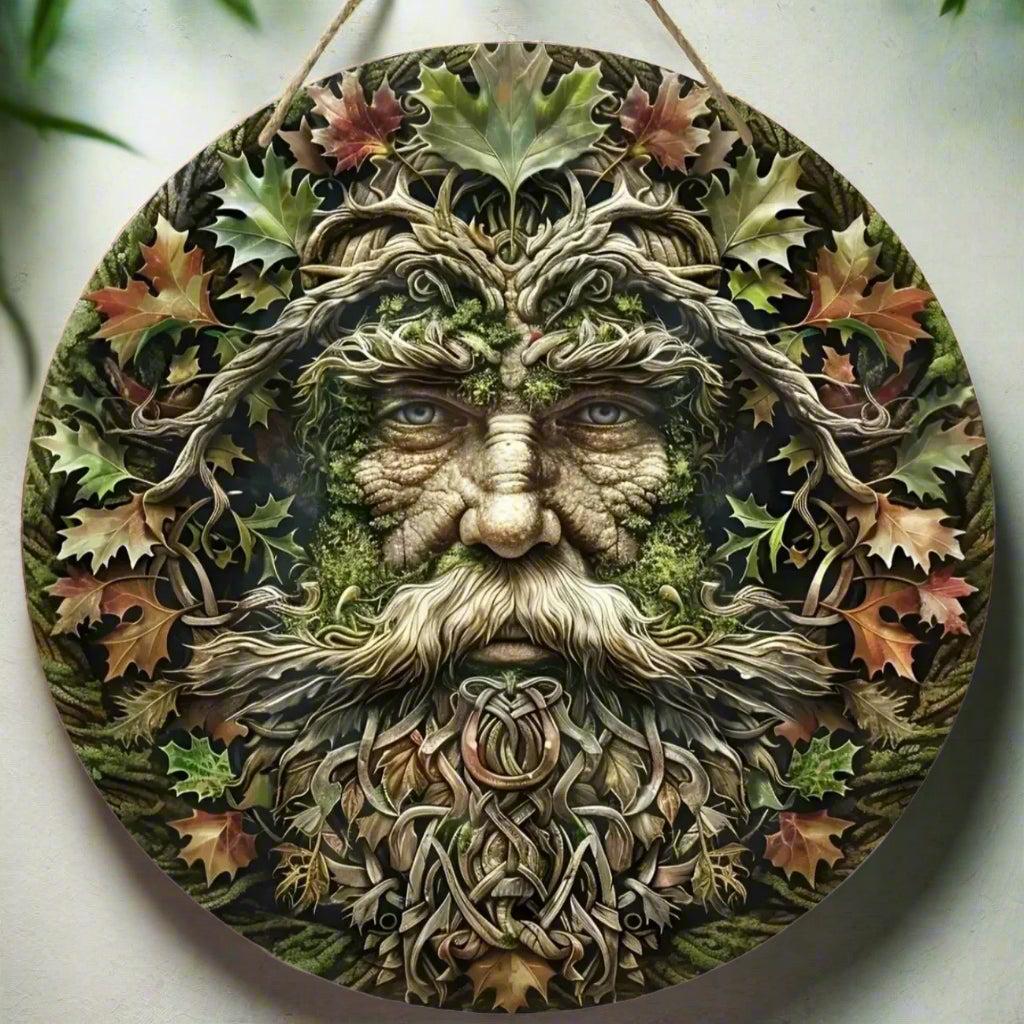 Mysterious Elf and Green Man Wooden Sign Pagan Hanging Sign Wall Decor-MoonChildWorld