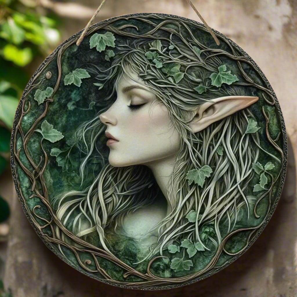 Mysterious Elf and Green Man Wooden Sign Pagan Hanging Sign Wall Decor-MoonChildWorld