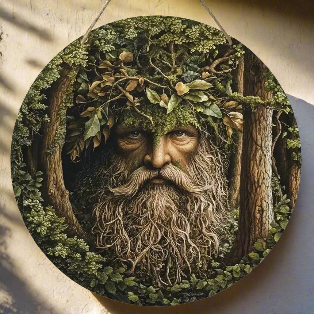 Mysterious Elf and Green Man Wooden Sign Pagan Hanging Sign Wall Decor-MoonChildWorld
