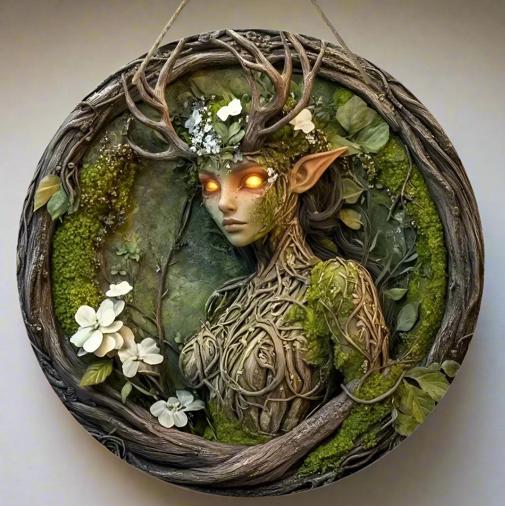 Mysterious Elf and Green Man Wooden Sign Pagan Hanging Sign Wall Decor-MoonChildWorld