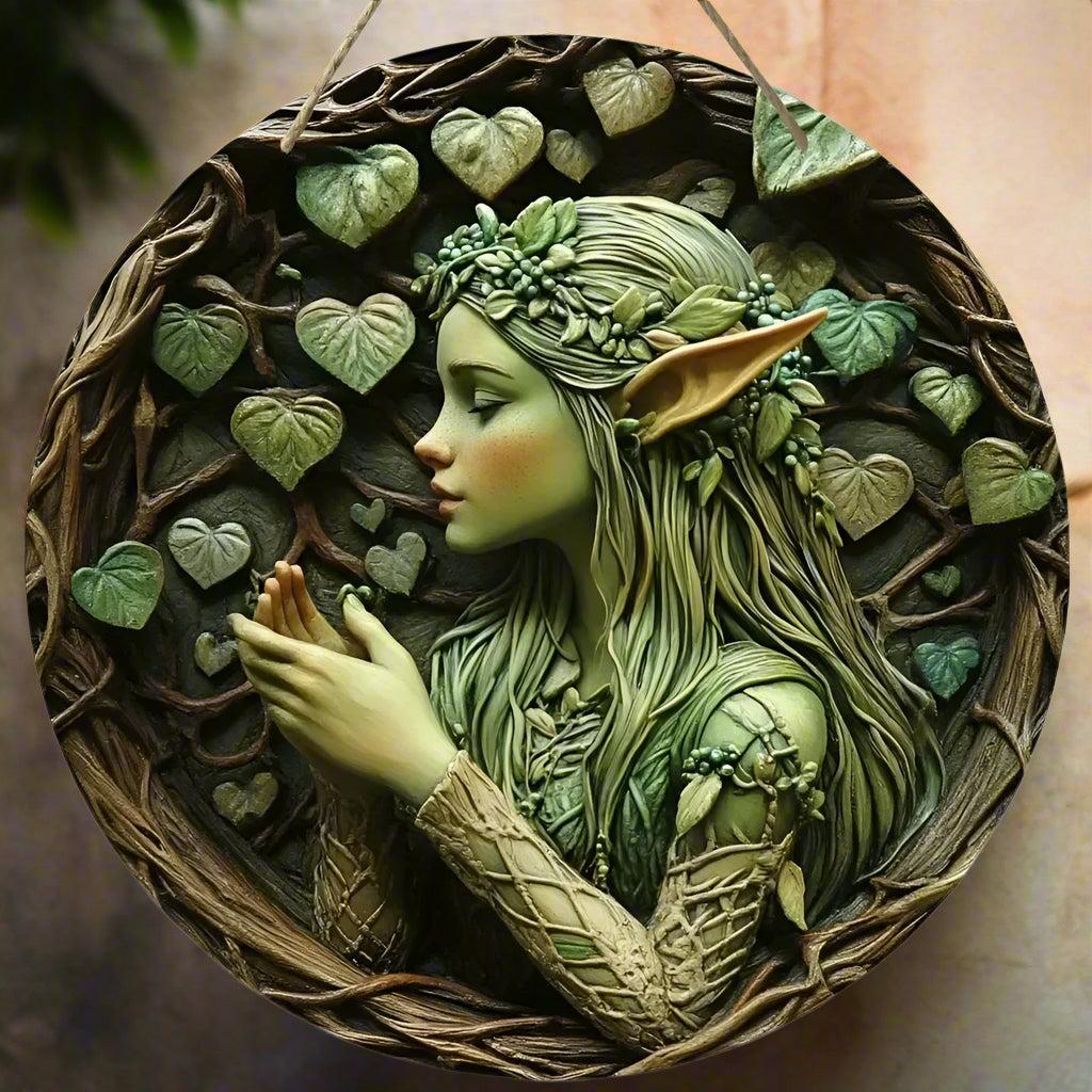 Mysterious Elf and Green Man Wooden Sign Pagan Hanging Sign Wall Decor-MoonChildWorld