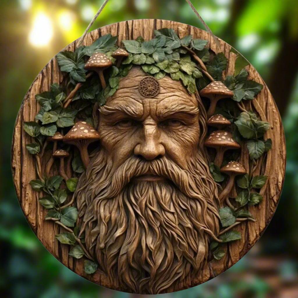 Mysterious Elf and Green Man Wooden Sign Pagan Hanging Sign Wall Decor-MoonChildWorld