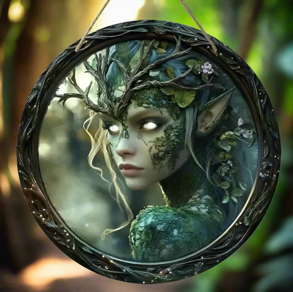 Mysterious Elf and Green Man Wooden Sign Pagan Hanging Sign Wall Decor-MoonChildWorld