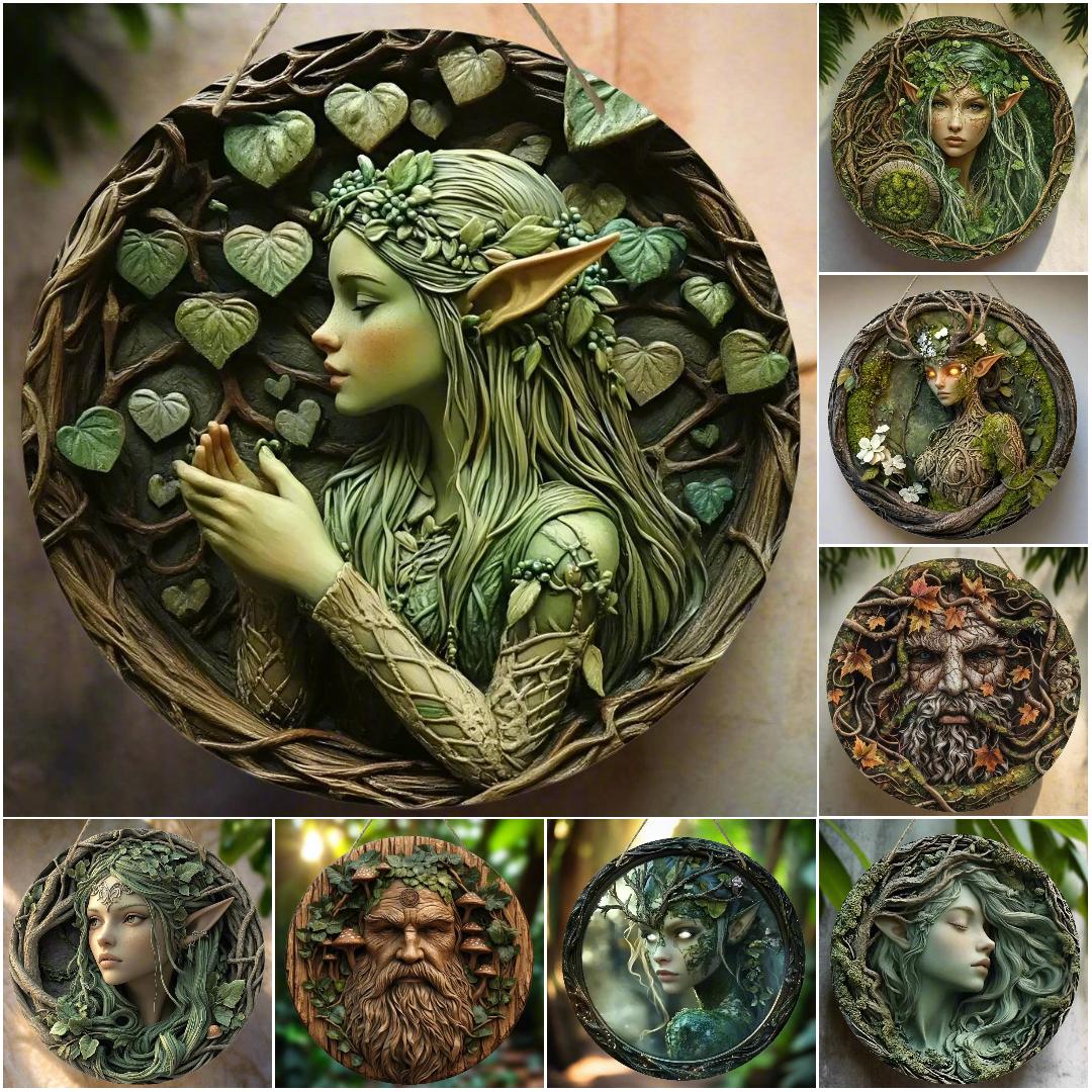 Mysterious Elf and Green Man Wooden Sign Pagan Hanging Sign Wall Decor-MoonChildWorld