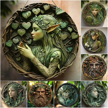 Mysterious Elf and Green Man Wooden Sign Pagan Hanging Sign Wall Decor-MoonChildWorld