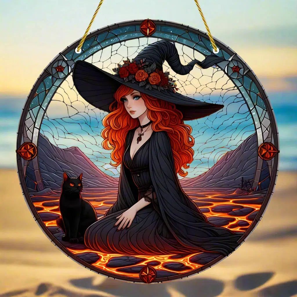 Mysterious Halloween Witch Suncatcher Gothic Window Decoration-MoonChildWorld