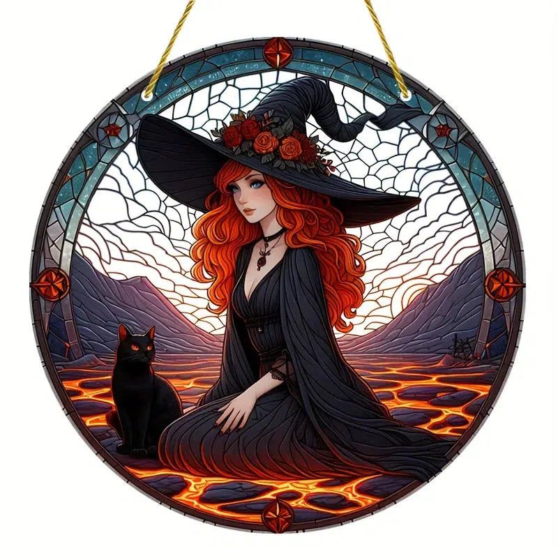 Mysterious Halloween Witch Suncatcher Gothic Window Decoration-MoonChildWorld