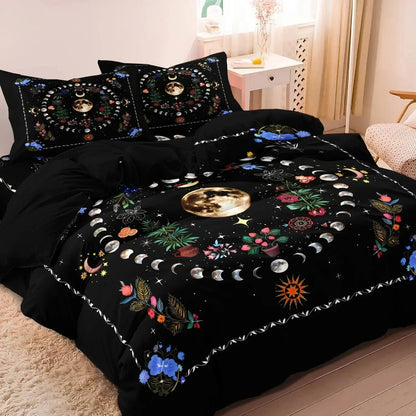 Mysterious Moon Phase Bohemian Style Duvet Cover Set Witchy Bedding Set-MoonChildWorld