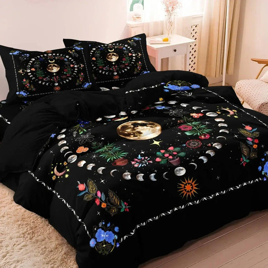 Mysterious Moon Phase Bohemian Style Duvet Cover Set Witchy Bedding Set-MoonChildWorld