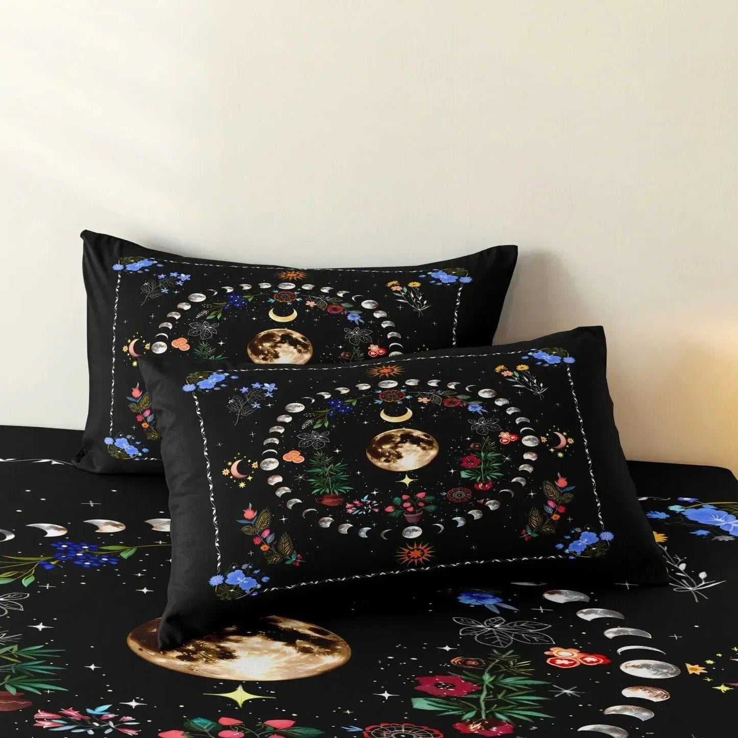 Mysterious Moon Phase Bohemian Style Duvet Cover Set Witchy Bedding Set-MoonChildWorld