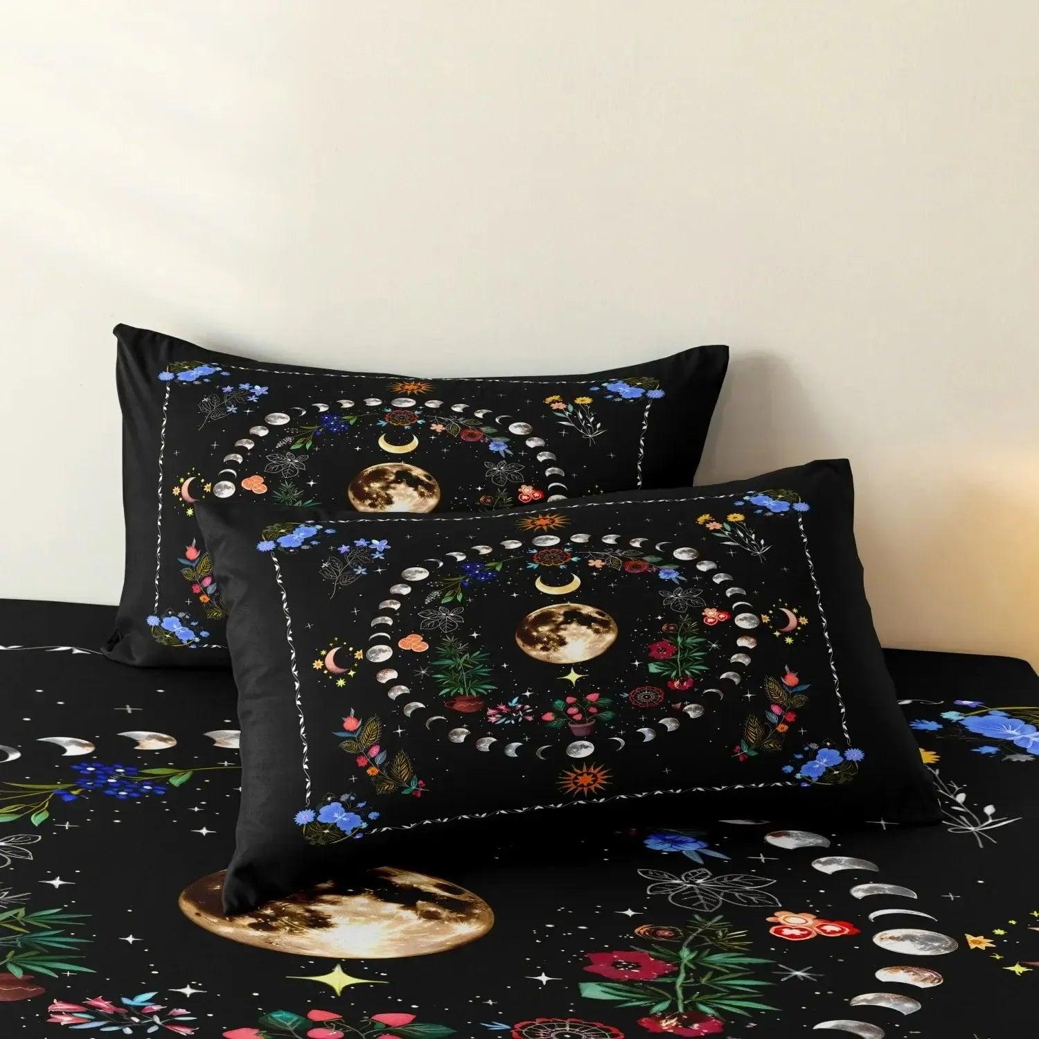 Mysterious Moon Phase Bohemian Style Duvet Cover Set Witchy Bedding Set-MoonChildWorld