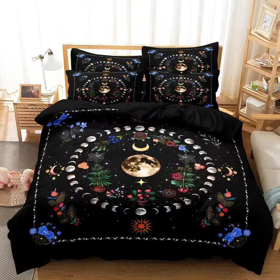Mysterious Moon Phase Bohemian Style Duvet Cover Set Witchy Bedding Set-MoonChildWorld