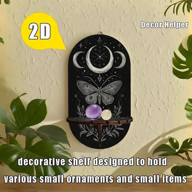Mysterious Moth & Moon Floating Shelves Witchy Altar Decor - Gothic Decorative Wall Shelf for Crystals, Candles-MoonChildWorld