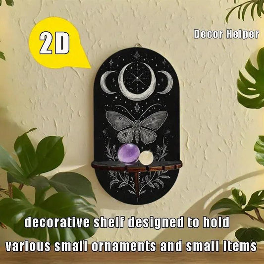 Mysterious Moth & Moon Floating Shelves Witchy Altar Decor - Gothic Decorative Wall Shelf for Crystals, Candles-MoonChildWorld