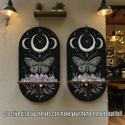Mysterious Moth & Moon Floating Shelves Witchy Altar Decor - Gothic Decorative Wall Shelf for Crystals, Candles-MoonChildWorld