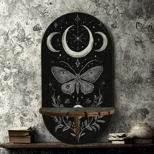 Mysterious Moth & Moon Floating Shelves Witchy Altar Decor - Gothic Decorative Wall Shelf for Crystals, Candles-MoonChildWorld