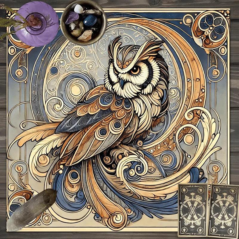 Mysterious Owl Tarot Tablecloth Witch Altar Cloth Wicca Divination Cloth Pendulum Ritual Mat-MoonChildWorld