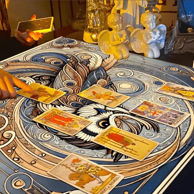 Mysterious Owl Tarot Tablecloth Witch Altar Cloth Wicca Divination Cloth Pendulum Ritual Mat-MoonChildWorld