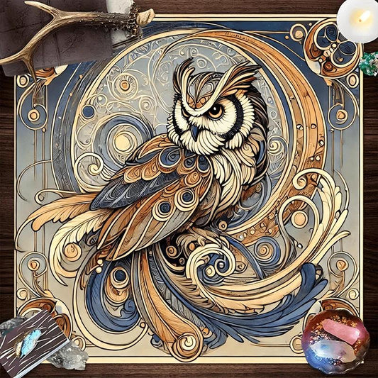 Mysterious Owl Tarot Tablecloth Witch Altar Cloth Wicca Divination Cloth Pendulum Ritual Mat-MoonChildWorld