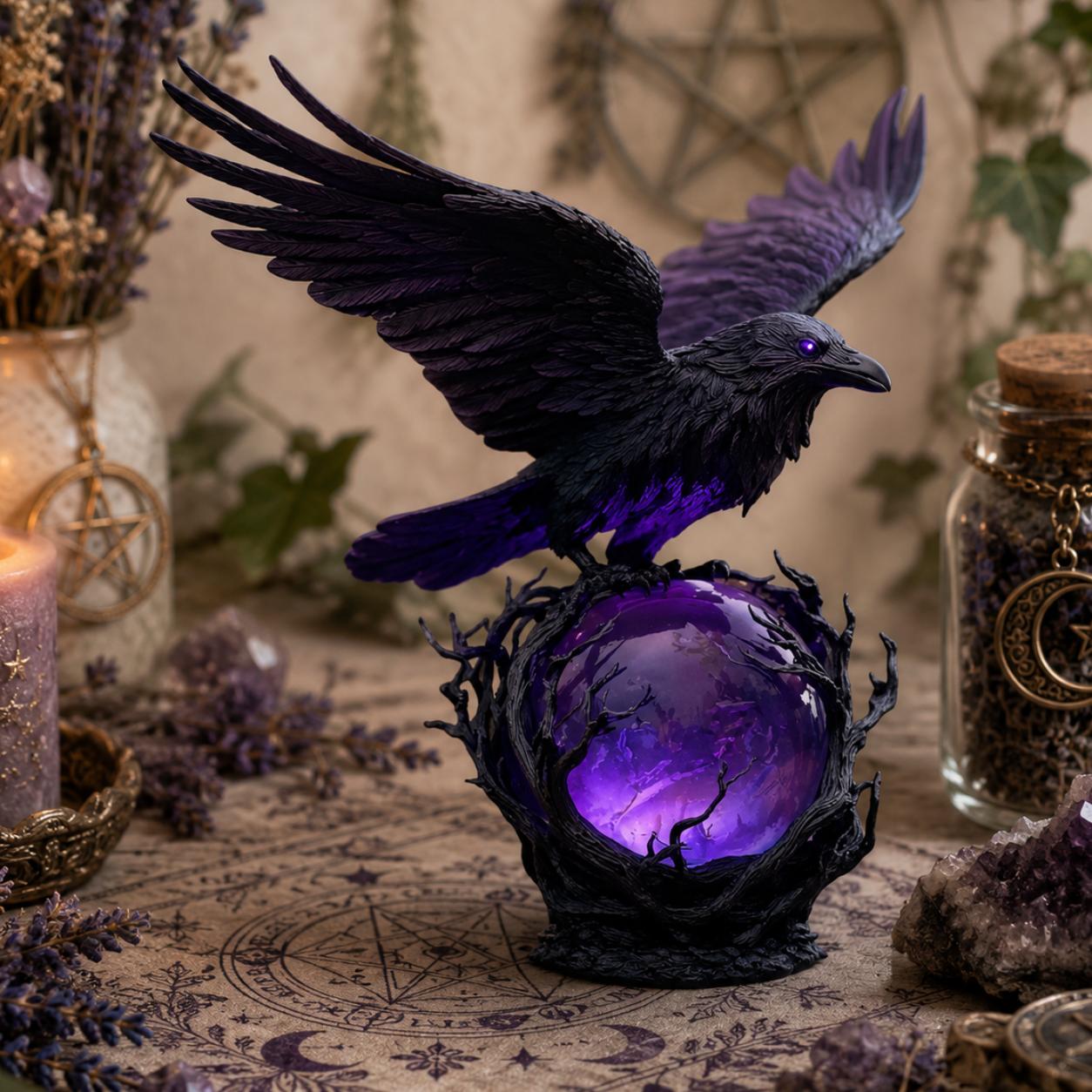 Mysterious Raven Moonlight Gothic LED Lamp Hand-Crafted Dark Art Crow