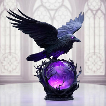 Mysterious Raven Moonlight Gothic LED Lamp Hand-Crafted Dark Art Crow Sculpture on Purple Glow Sphere Halloween Night Light-MoonChildWorld