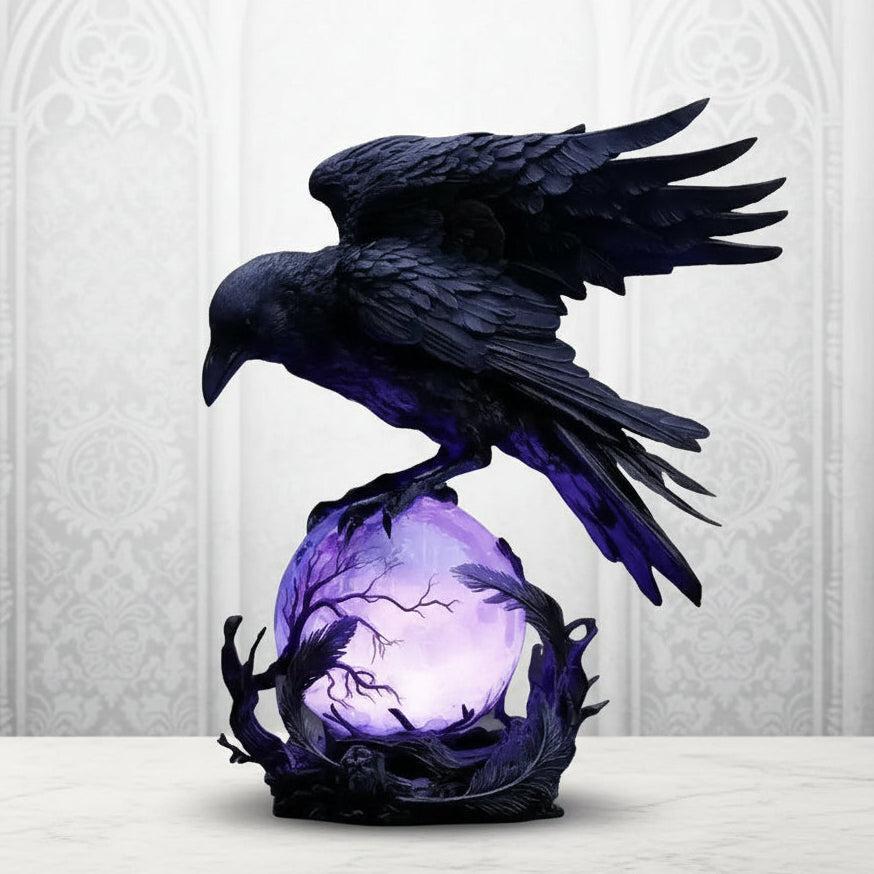 Mysterious Raven Moonlight Gothic LED Lamp Hand-Crafted Dark Art Crow Sculpture on Purple Glow Sphere Halloween Night Light-MoonChildWorld