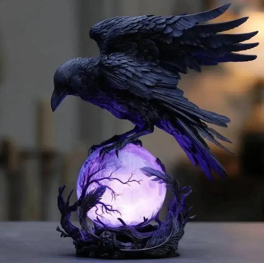Mysterious Raven Moonlight Gothic LED Lamp Hand-Crafted Dark Art Crow Sculpture on Purple Glow Sphere Halloween Night Light-MoonChildWorld
