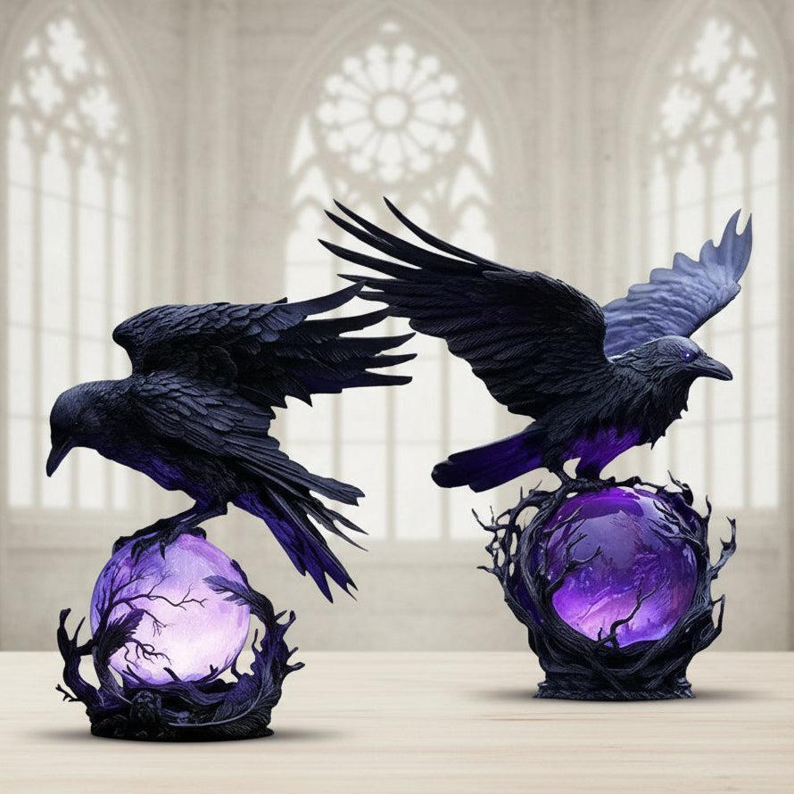 Mysterious Raven Moonlight Gothic LED Lamp Hand-Crafted Dark Art Crow Sculpture on Purple Glow Sphere Halloween Night Light-MoonChildWorld