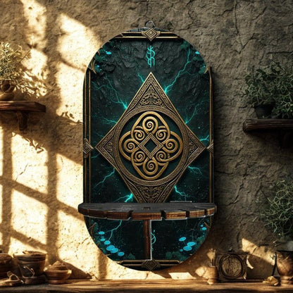 Mysterious Rune Viking Wall Shelf – Wooden Norse Mythology Floating Shelf Pagan Altar Decor-MoonChildWorld