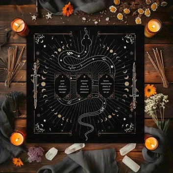 Mysterious Snake Floral Moon Phase Witchy Altar Cloth - Gothic Witchcraft Tarot Tablecloth Wicca Home Decor-MoonChildWorld