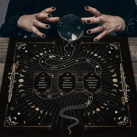 Mysterious Snake Floral Moon Phase Witchy Altar Cloth - Gothic Witchcraft Tarot Tablecloth Wicca Home Decor-MoonChildWorld