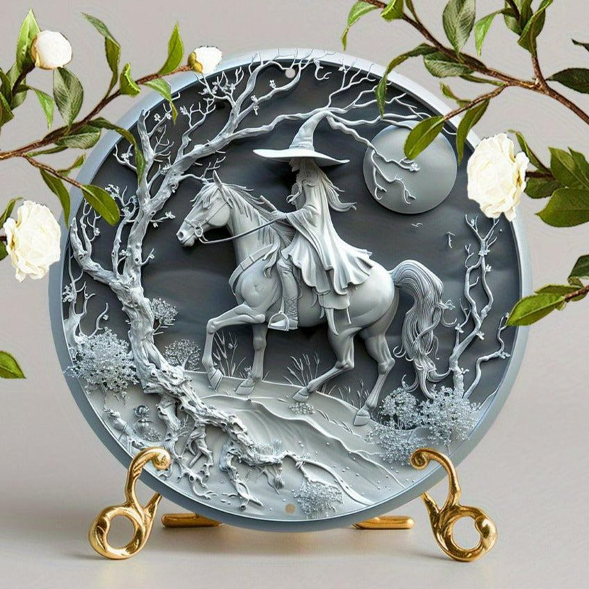 Mysterious Witch On Horseback Metal Sign Pagan Yule Decor-MoonChildWorld