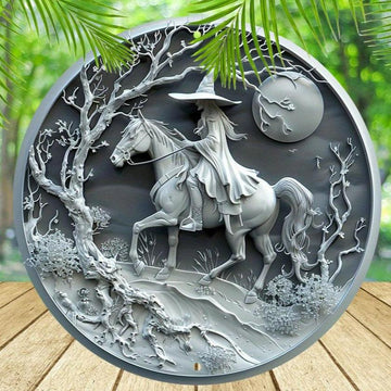 Mysterious Witch On Horseback Metal Sign Pagan Yule Decor-MoonChildWorld