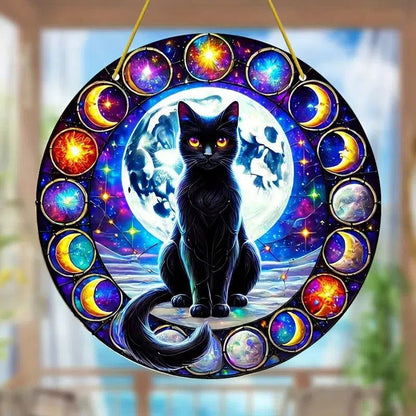 Mystery Black Cat Suncatcher Moon Phases Cat Window Hanging-MoonChildWorld