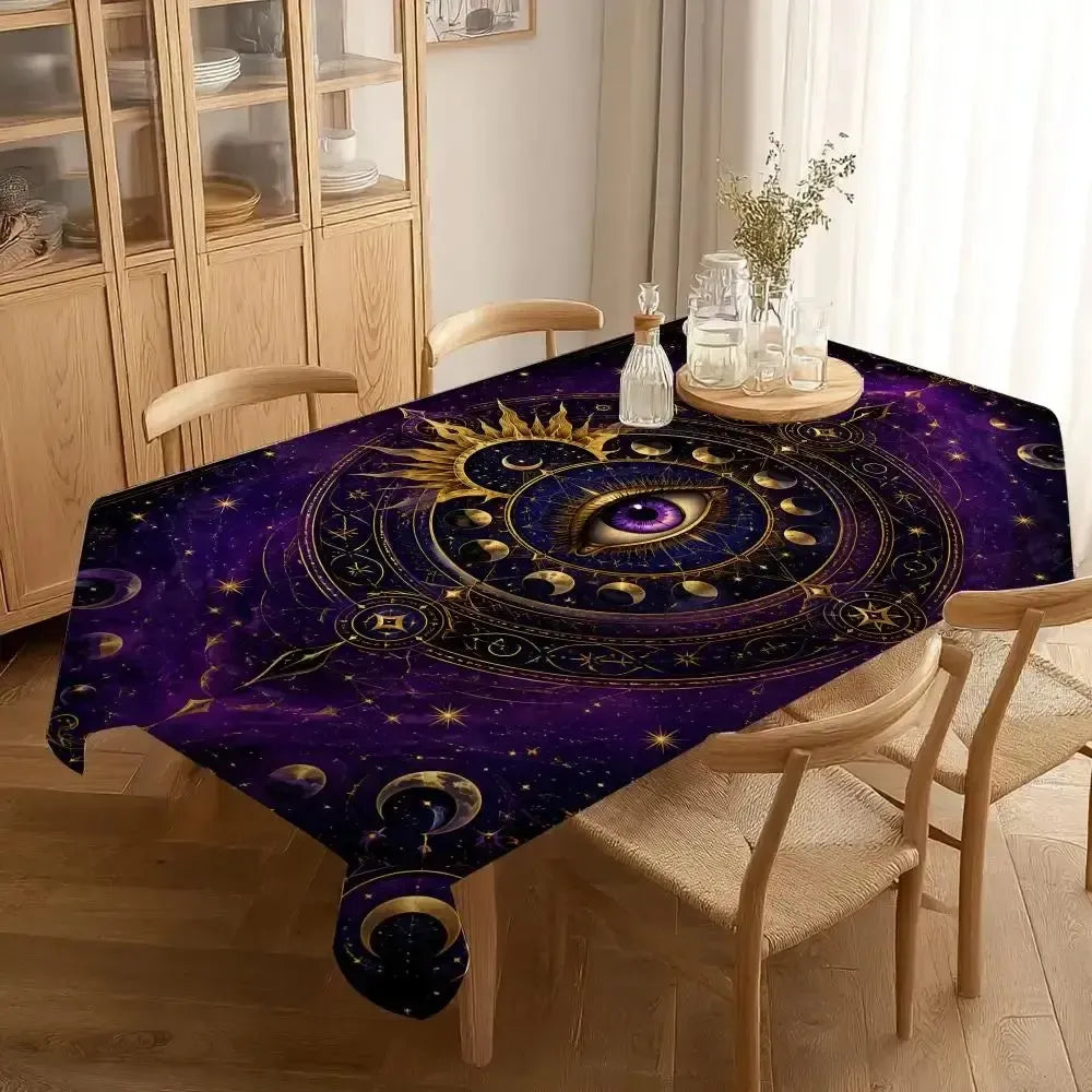 Evil eye tablecloth – witchy home decor styled setting