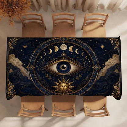 Evil eye tablecloth – protection symbol print detail close-up