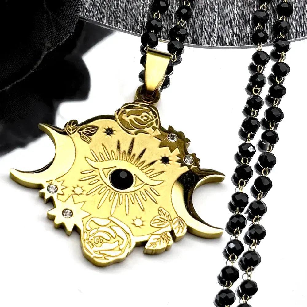 Mystic Eye and Moon Witchy Necklace Witchcraft Jewelry-MoonChildWorld