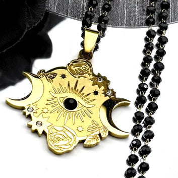 Mystic Eye and Moon Witchy Necklace Witchcraft Jewelry-MoonChildWorld
