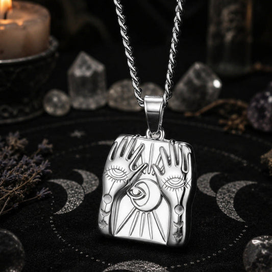Mystic Hands Moon Evil Eye Square Pendant Necklace for Women-MoonChildWorld